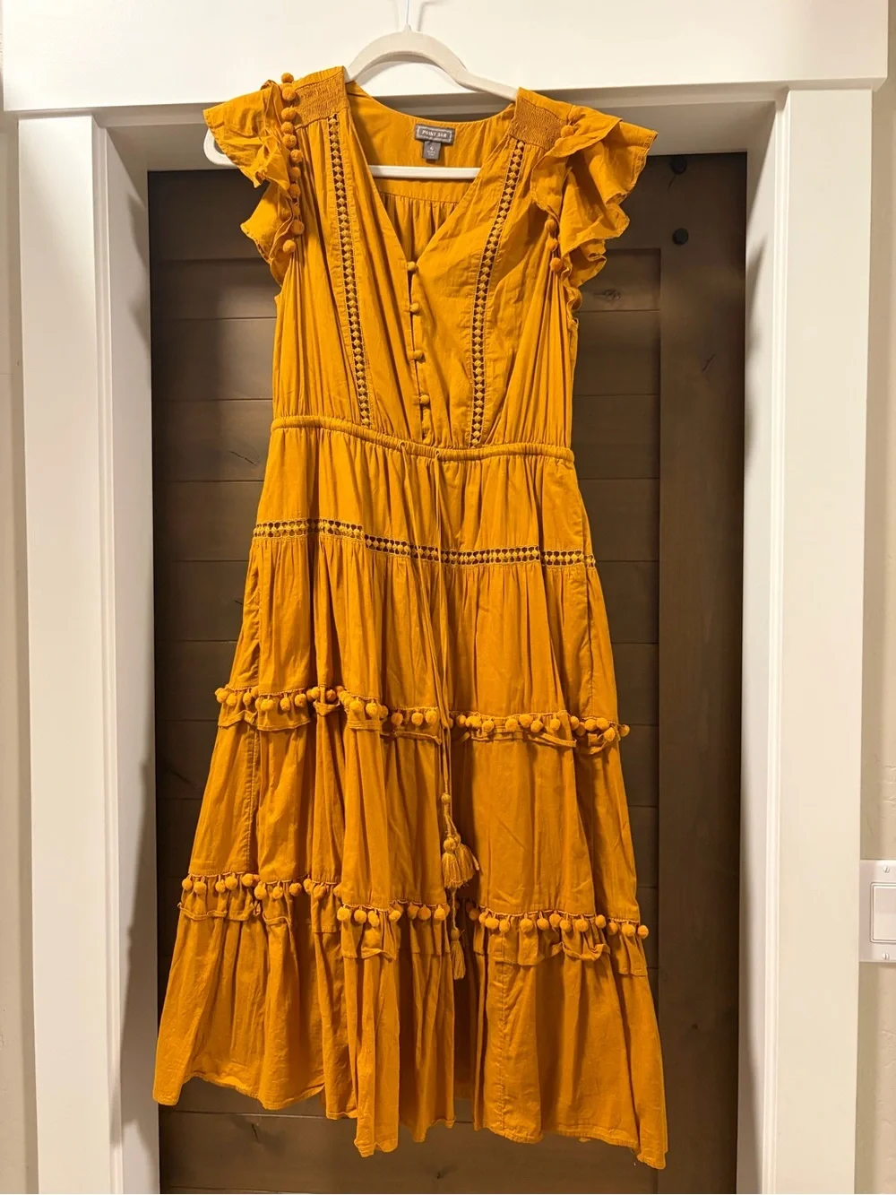 J.Crew Point Sur Pom-Pom Flutter Sleeve Cotton Midi Dress